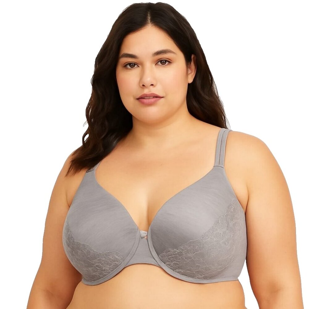 Lane Bryant Cacique 44DDD Bra Full Coverage Lightly Lined Gray Lace Underwire